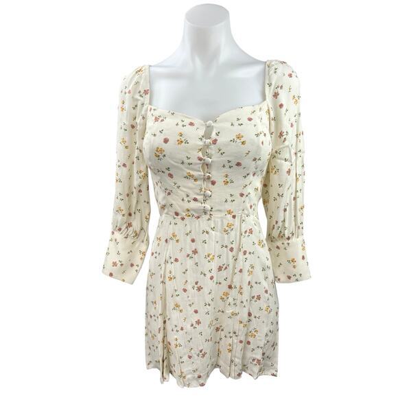 Reformation Cream Floral Hooman Long Sleeve Smocked A Line Mini Dress Size 2 - Picture 1 of 5